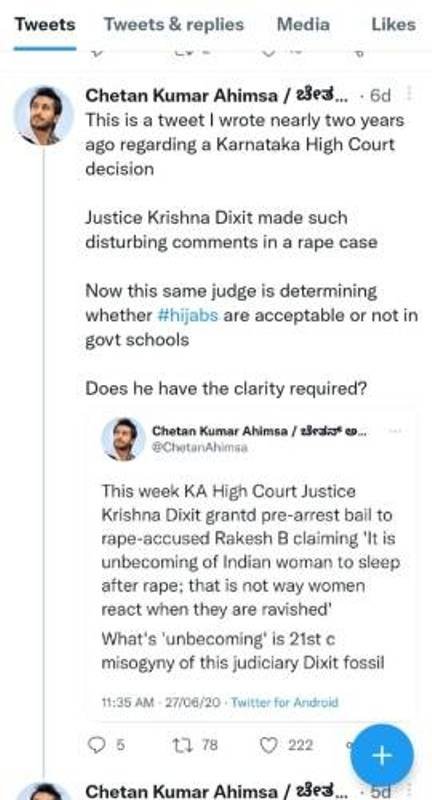 Chetan-Kumars-tweet-against-Justice-Krishna-Dixit